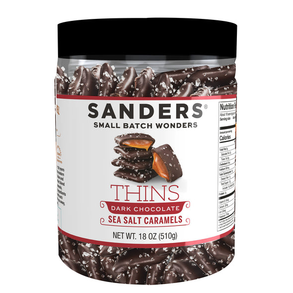 Dark Chocolate Sea Salt Caramel Thins Tub 18 oz.