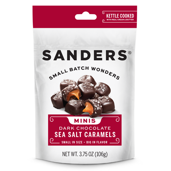 Dark Chocolate Sea Salt Caramels Mini Bites 3.75 oz. front product packaging