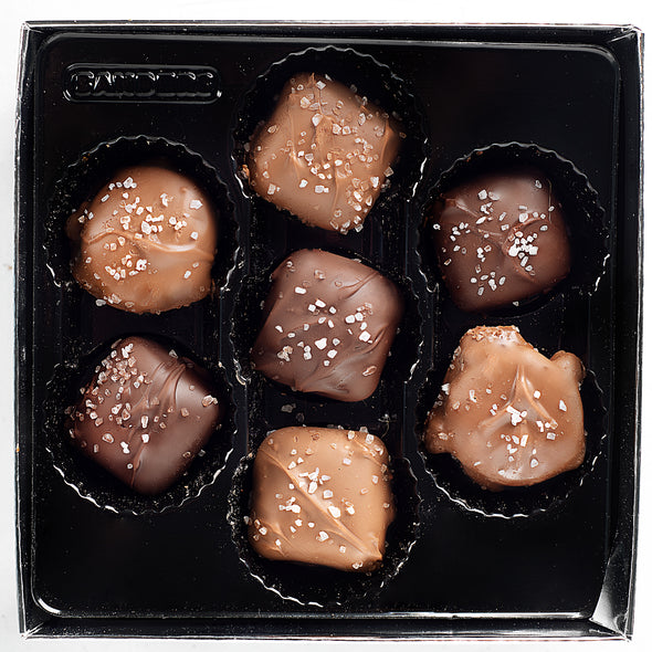 product carousel image - top view 7 oz assorted sea salt caramels