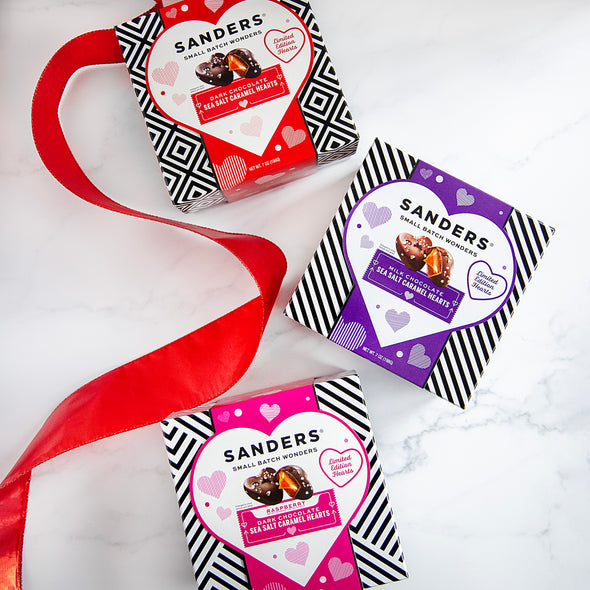 Dark Chocolate Raspberry Sea Salt Caramel Hearts Gift Box