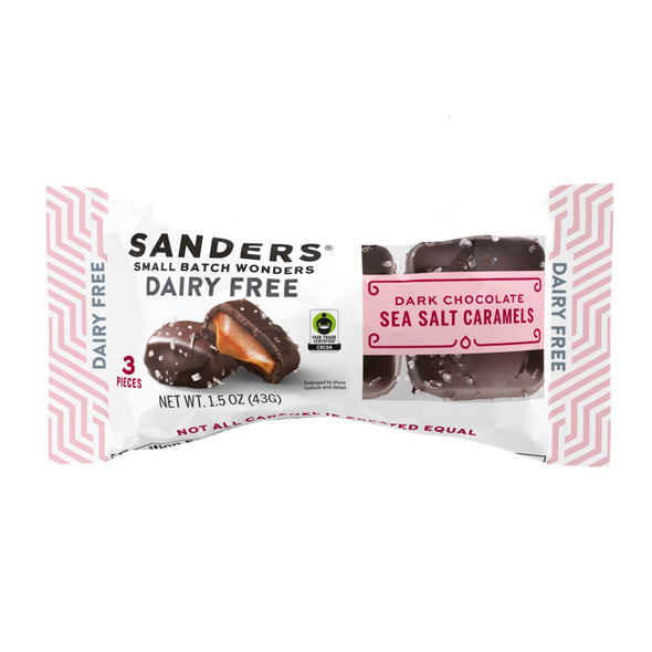 Dairy Free Dark Chocolate Sea Salt Caramel Fair Trade 3-Piece (Pack of 8) Front packaging