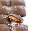Dark Chocolate Sea Salt Caramel Thins closeup - product carousel image